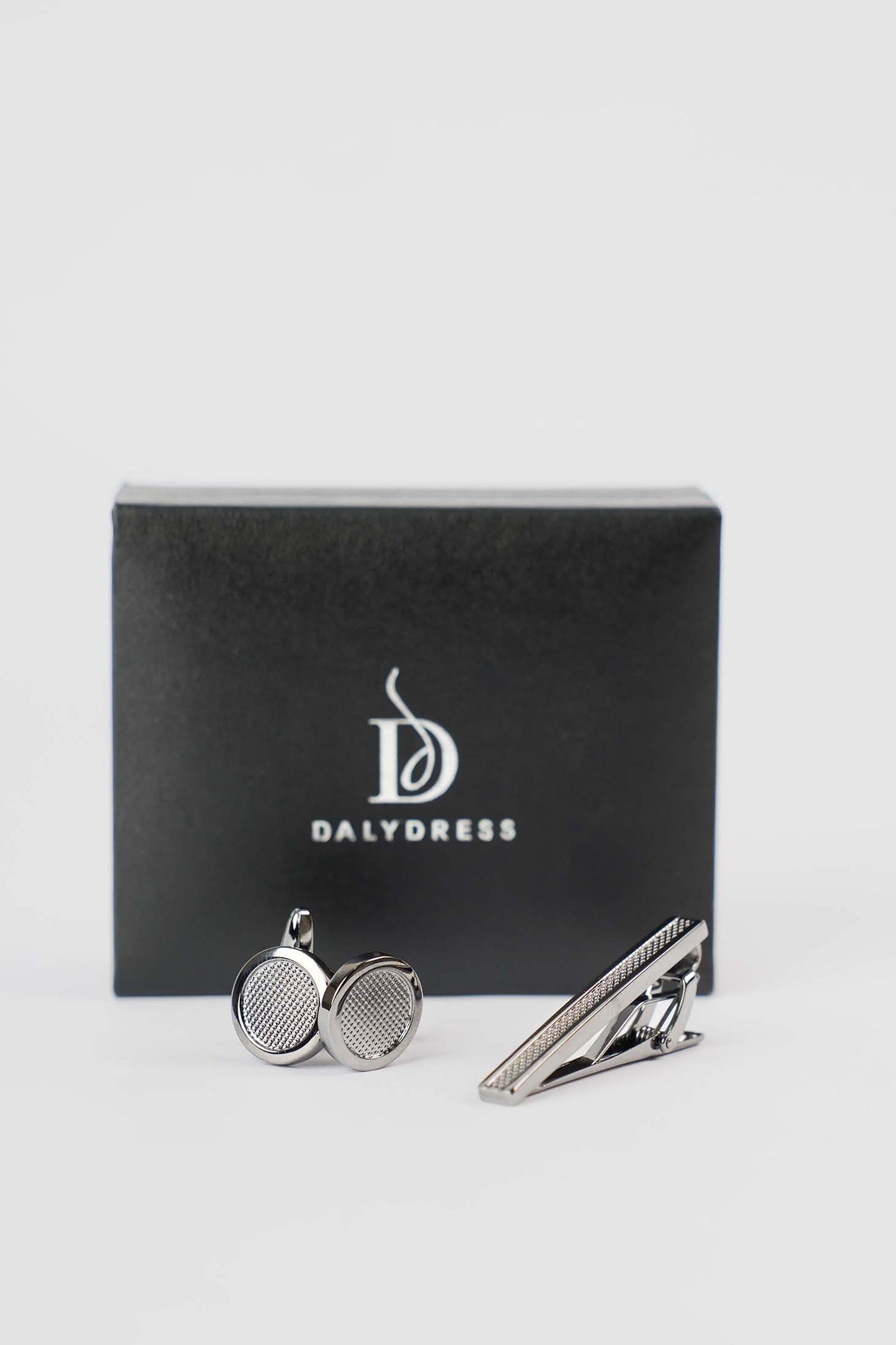 Textured Cufflink & Metal Tie Clip Set