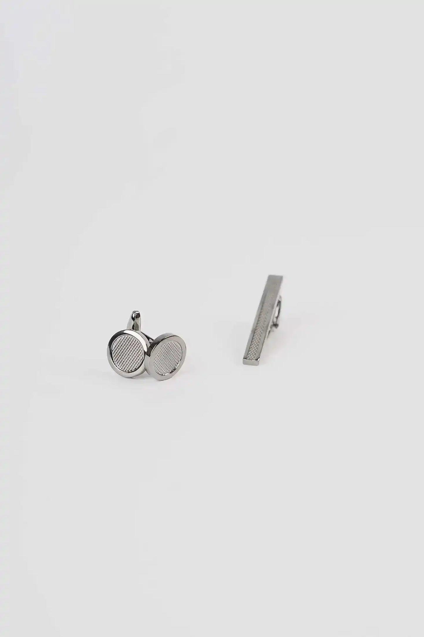 Textured Cufflink & Metal Tie Clip Set