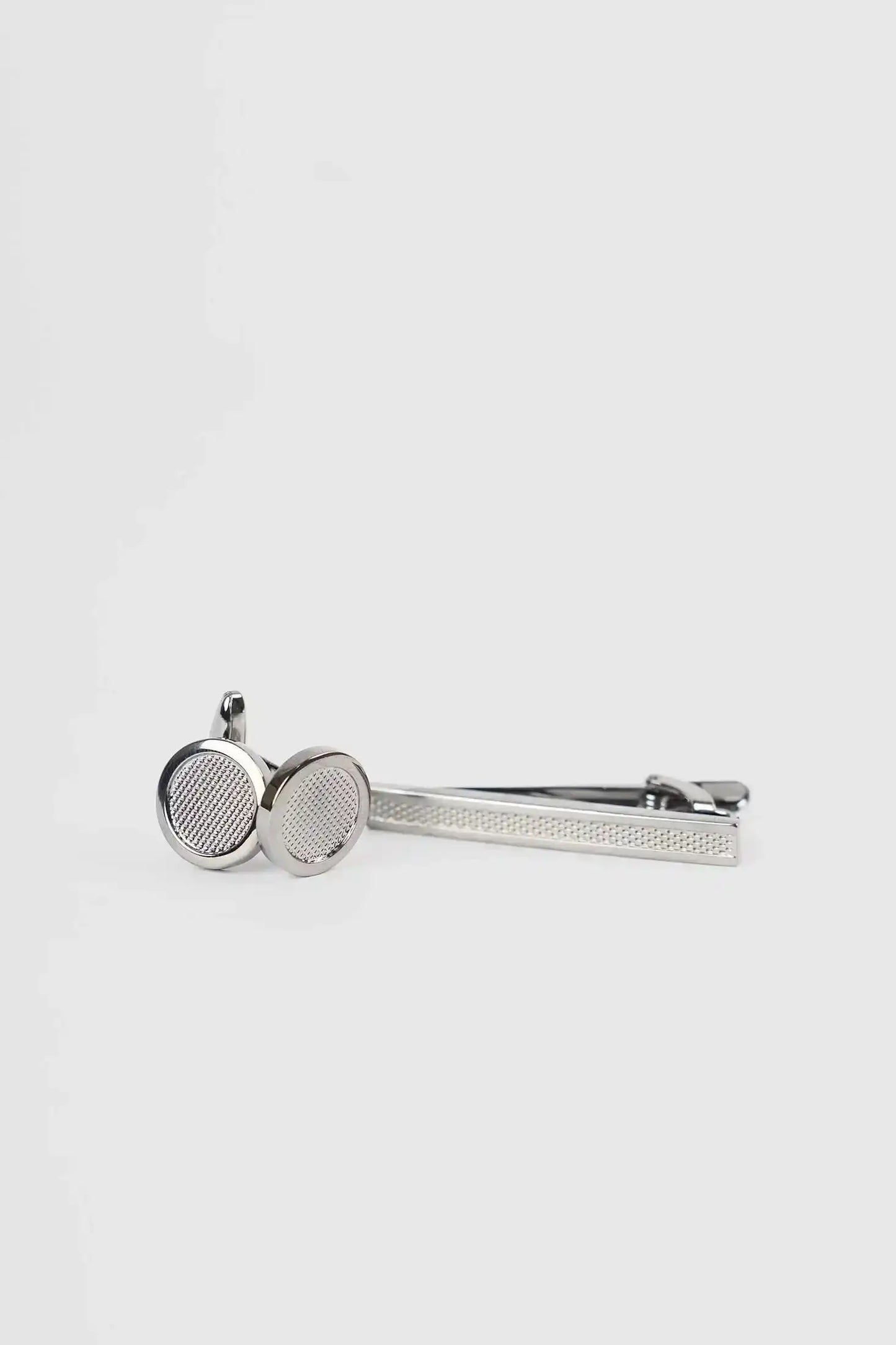 Textured Cufflink & Metal Tie Clip Set