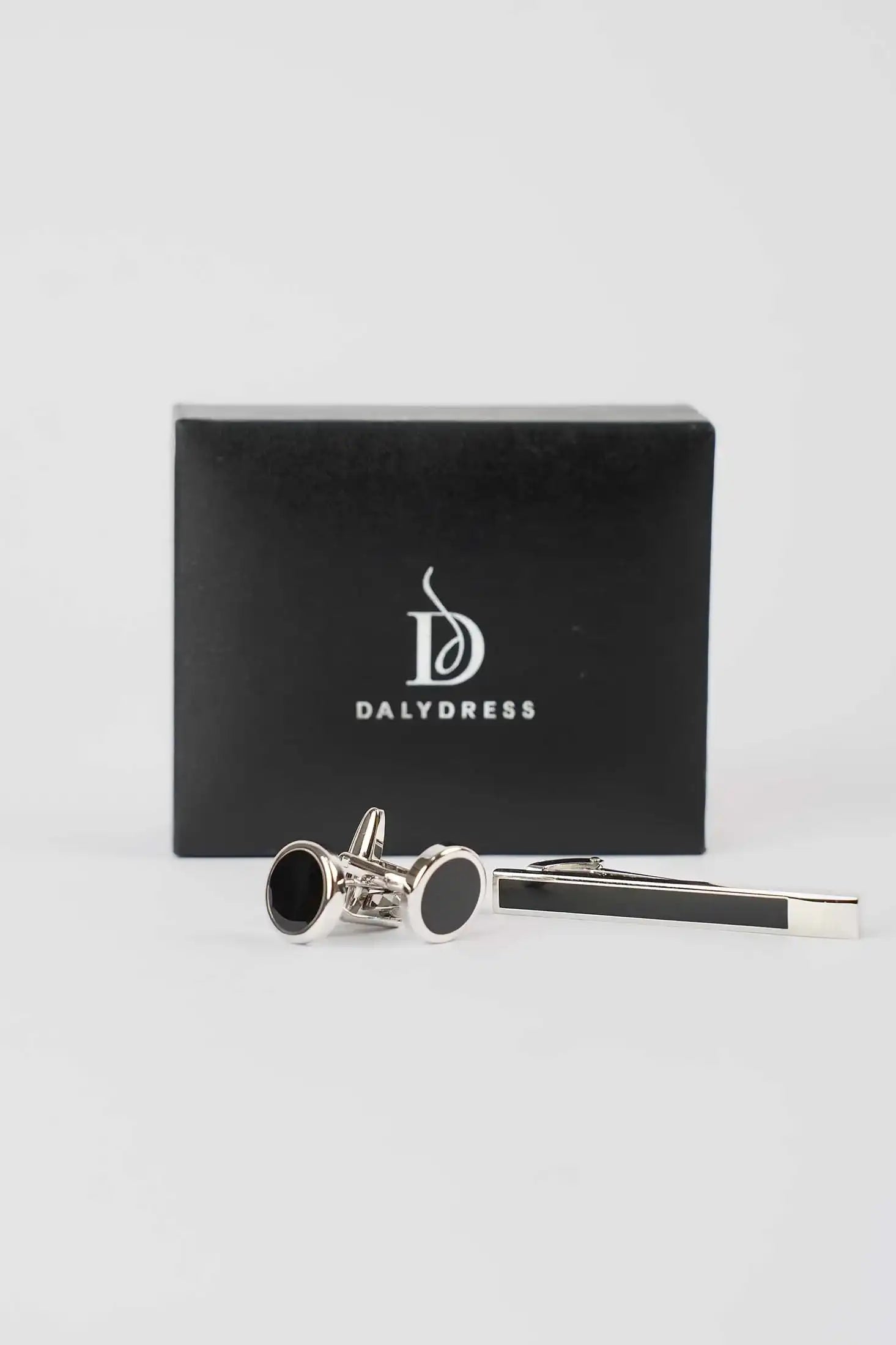 Circular Cufflink & Metal Tie Clip Set