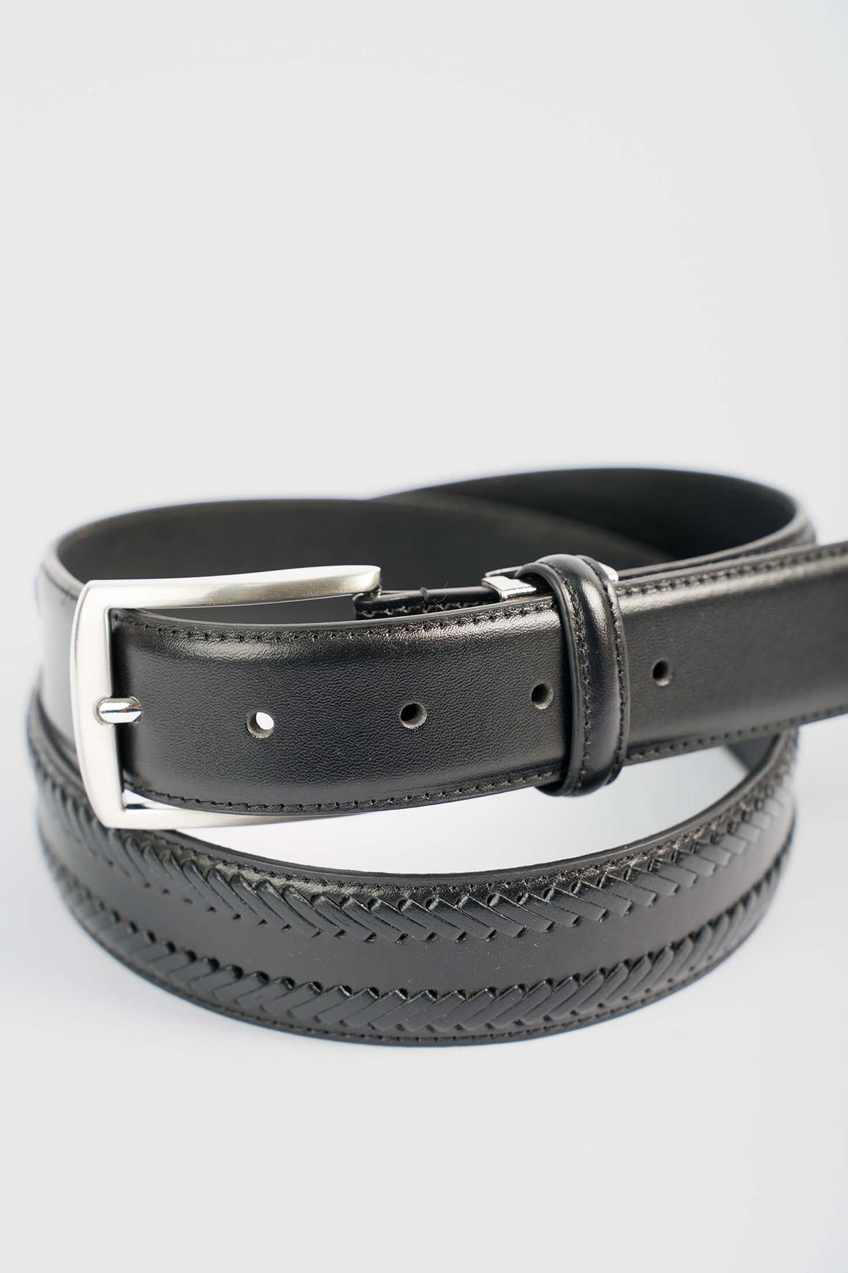 Textured Chevron Leather Belt