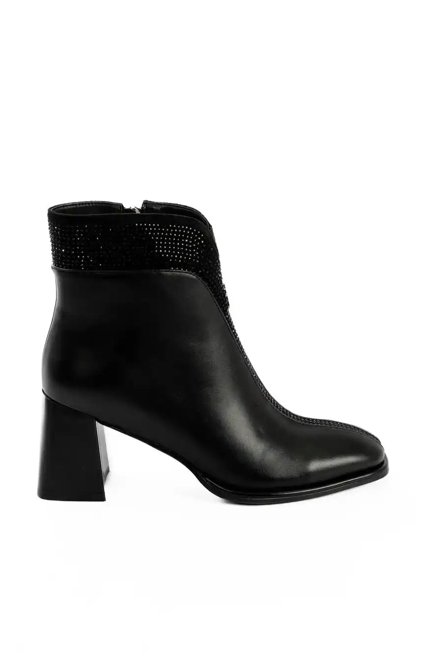 Rhinestone Trim Block Heel Ankle Boots