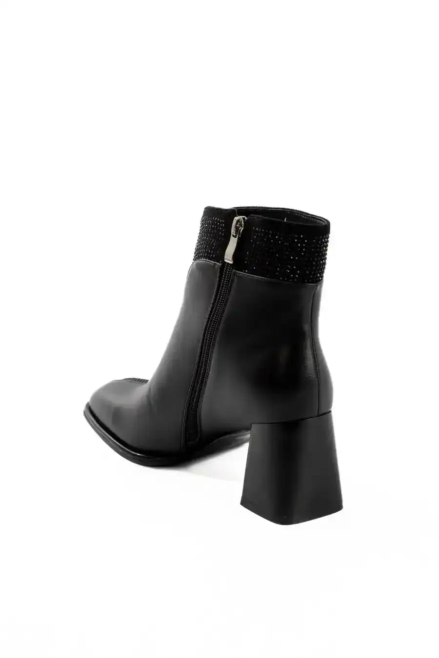 Rhinestone Trim Block Heel Ankle Boots