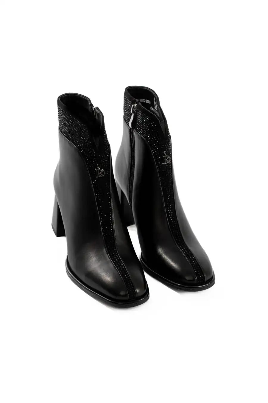 Rhinestone Trim Block Heel Ankle Boots