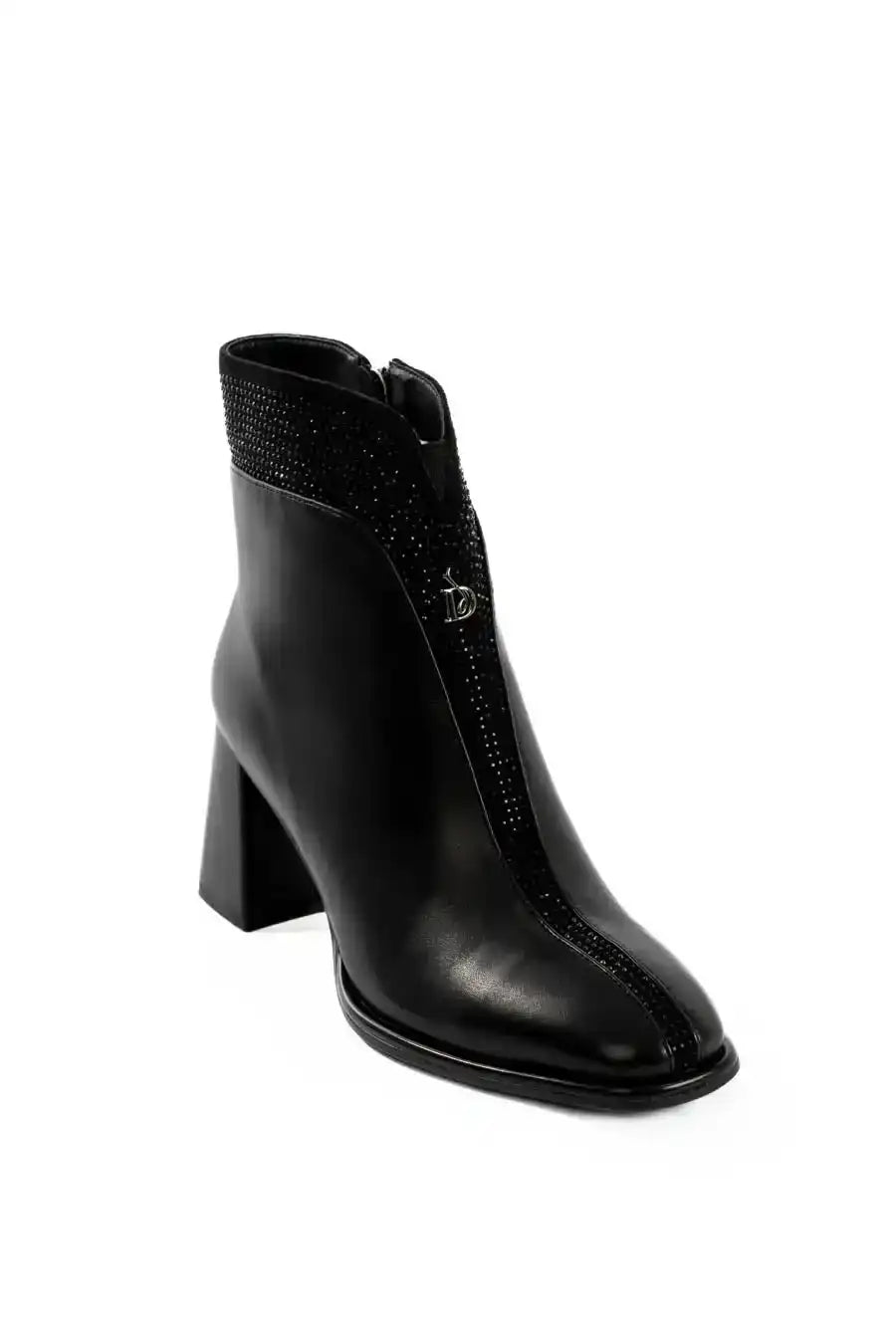 Rhinestone Trim Block Heel Ankle Boots
