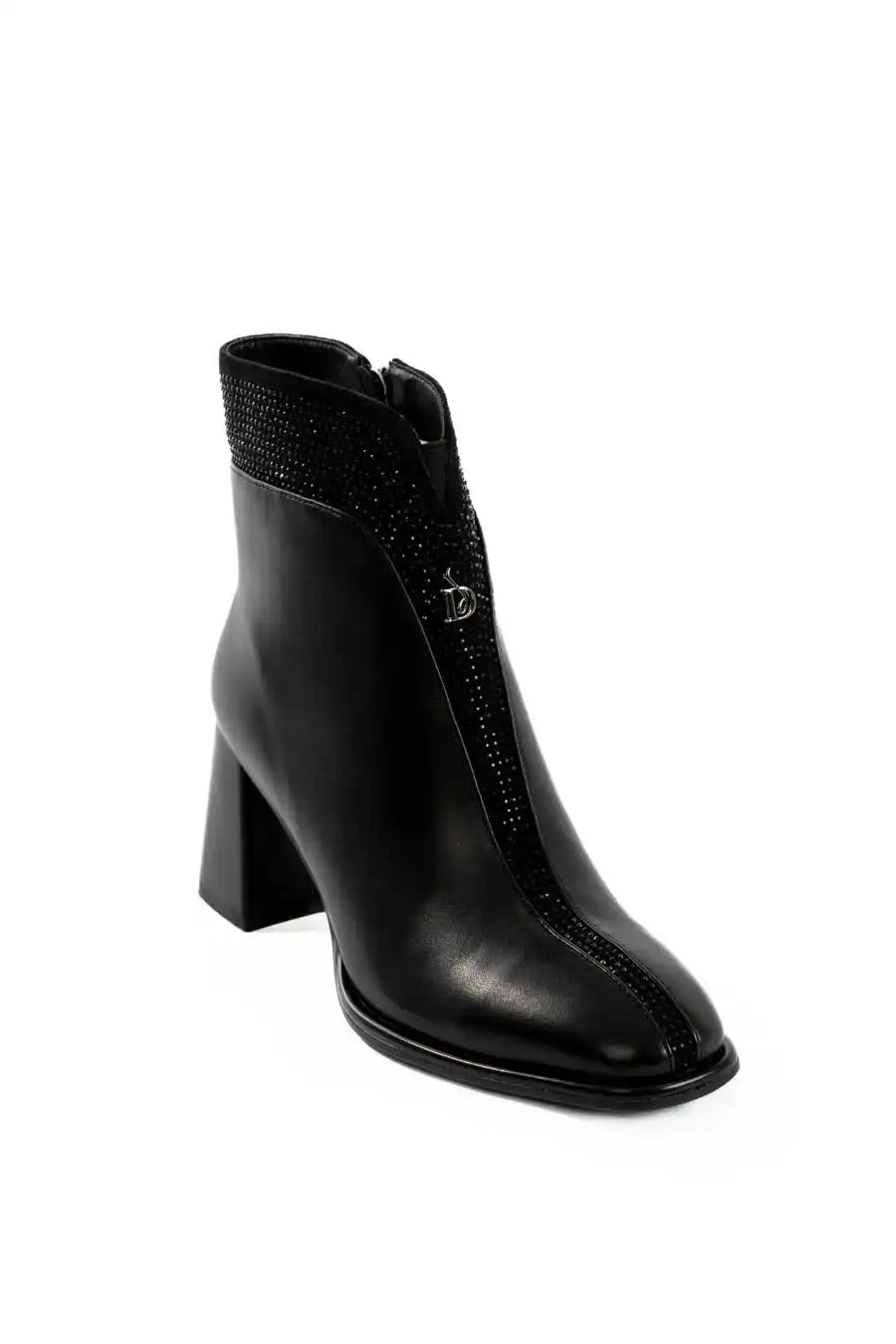 Rhinestone Trim Block Heel Ankle Boots