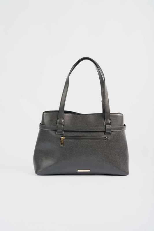 Textured Shoulder-Bag with Decorative Belt