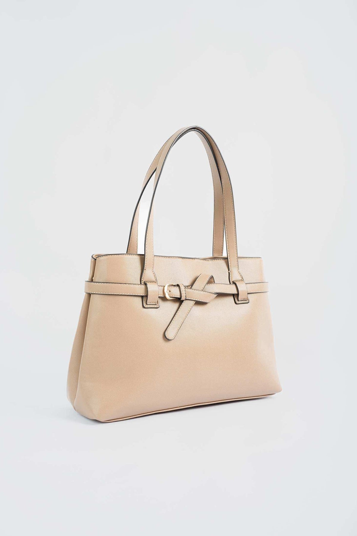 Textured Shoulder-Bag with Decorative Belt