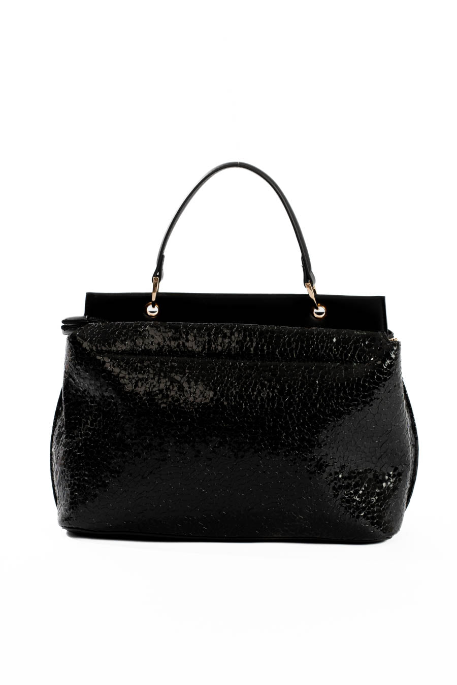 Single Compartment Shiny Top-Handle Bag