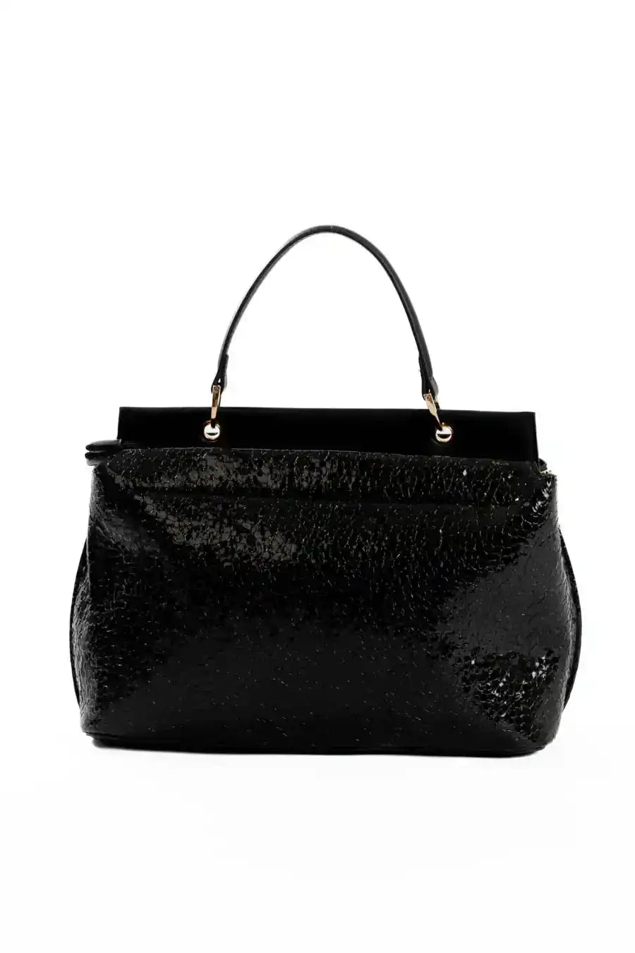 Single Compartment Shiny Top-Handle Bag