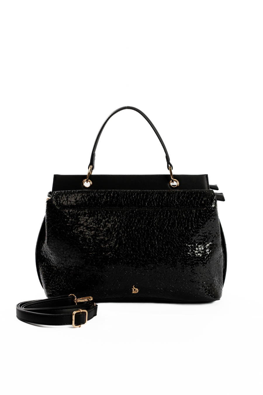 Single Compartment Shiny Top-Handle Bag