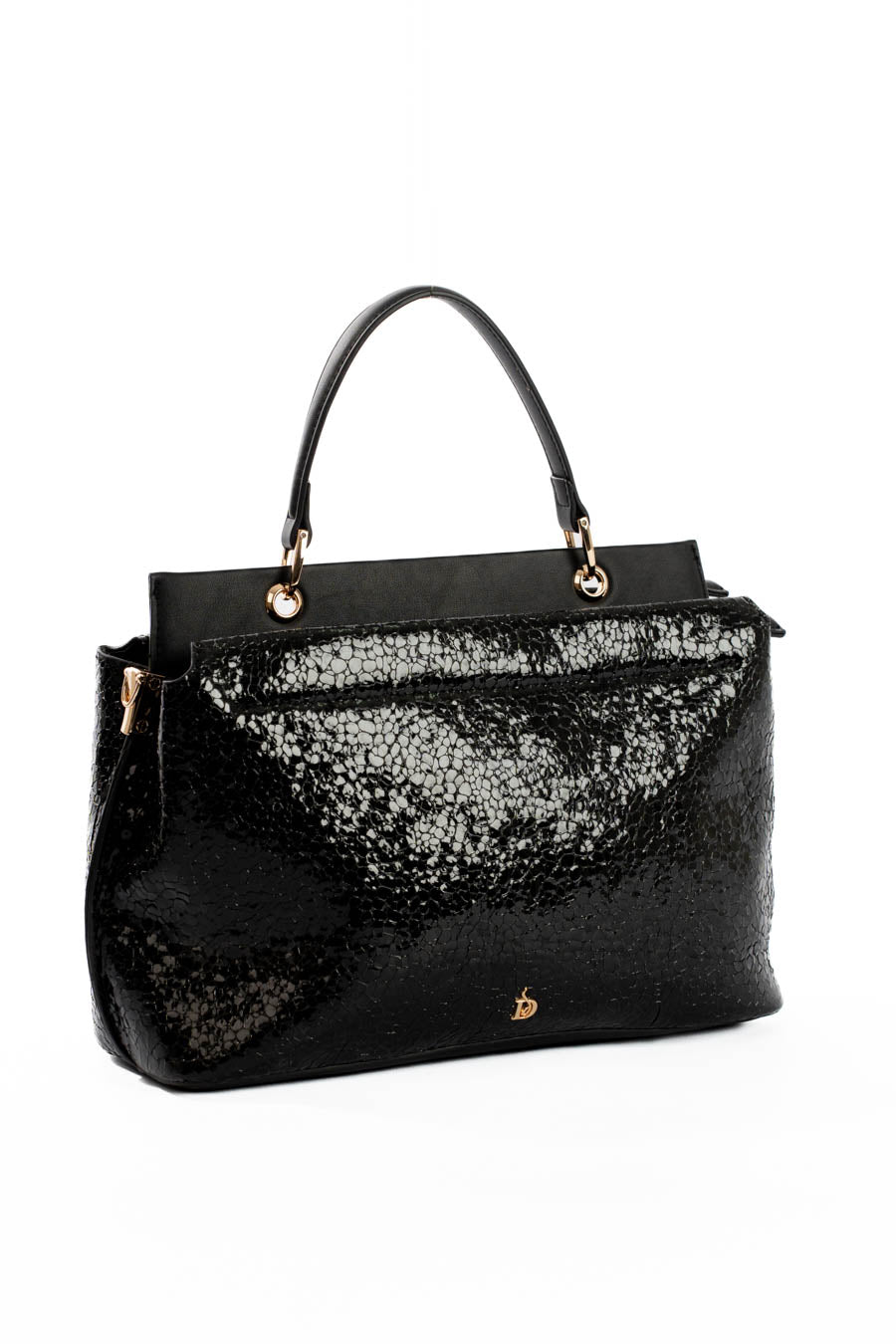 Single Compartment Shiny Top-Handle Bag