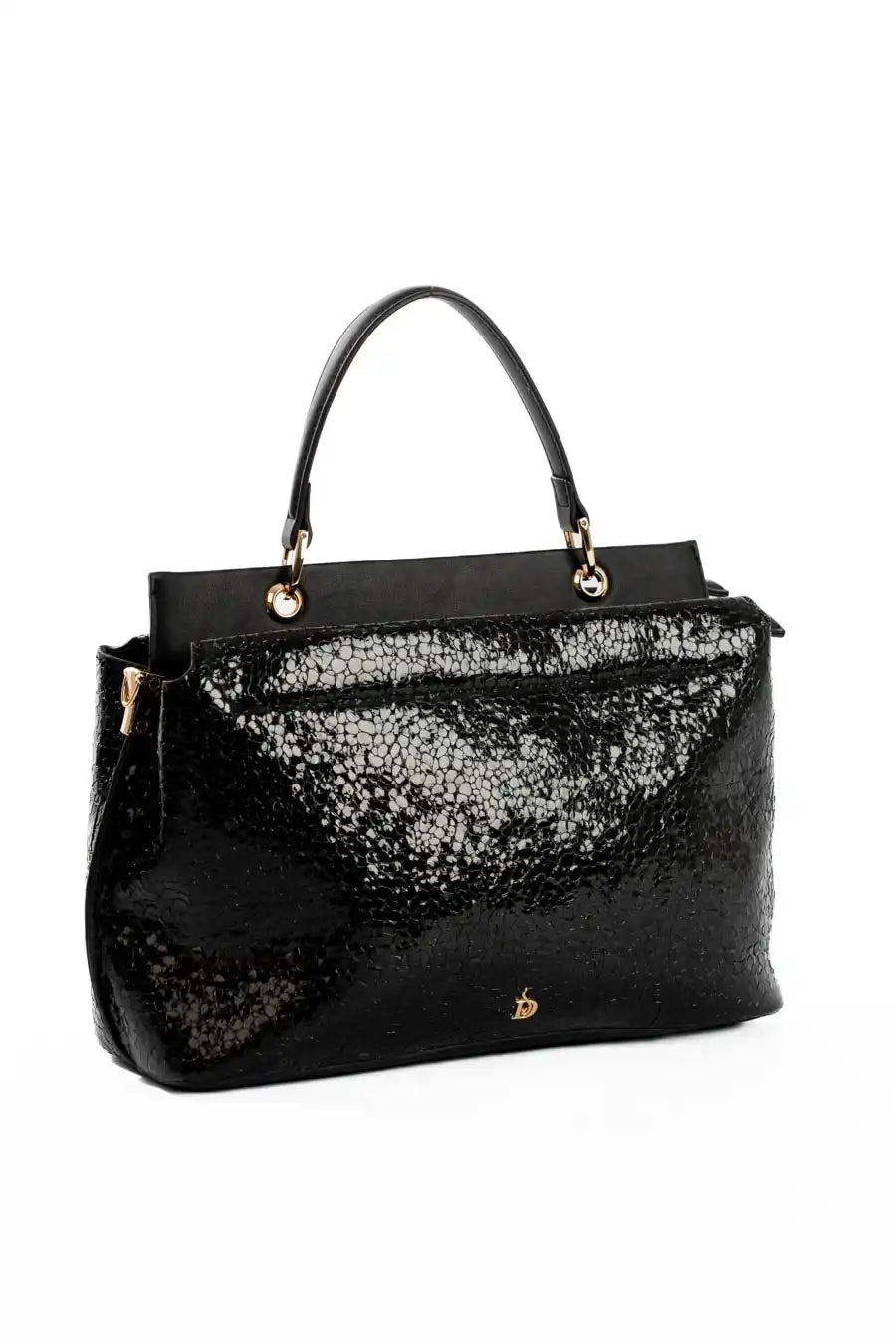 Single Compartment Shiny Top-Handle Bag