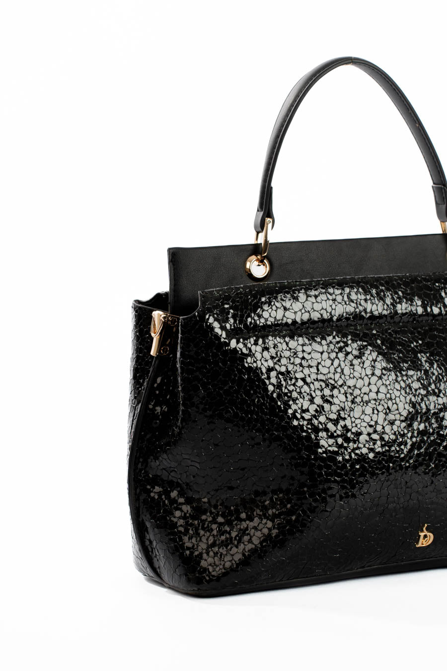 Single Compartment Shiny Top-Handle Bag