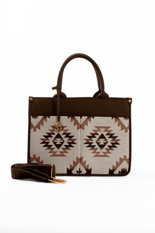 Large Handbag with Aztec Pattern Pockets