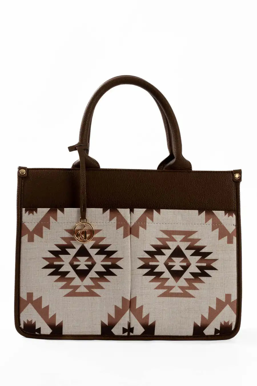 Large Handbag with Aztec Pattern Pockets