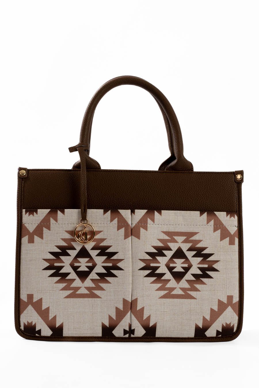 Large Handbag with Aztec Pattern Pockets