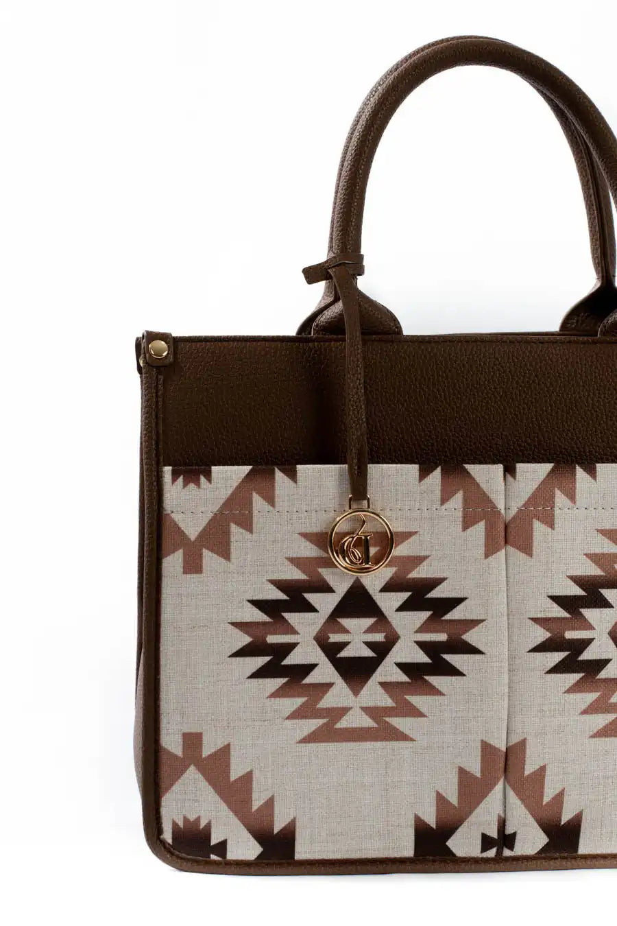 Large Handbag with Aztec Pattern Pockets
