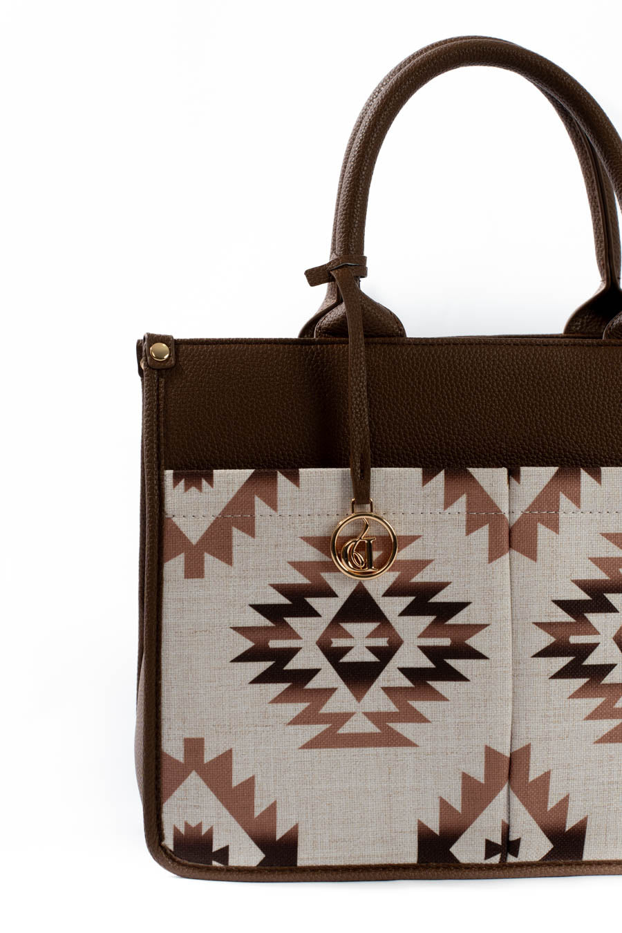 Large Handbag with Aztec Pattern Pockets