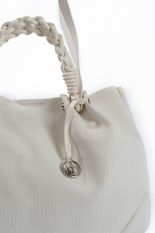 White Woven Braided-Handle Tote