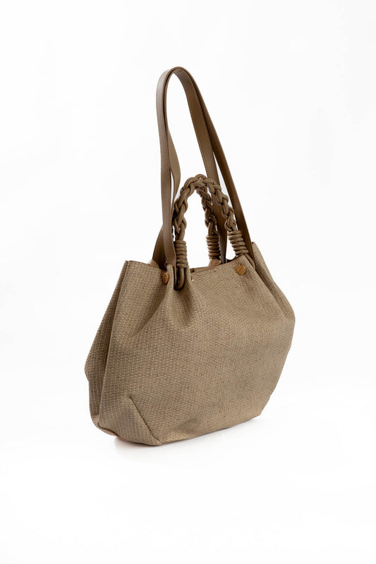 Natural Woven Braided-Handle Tote