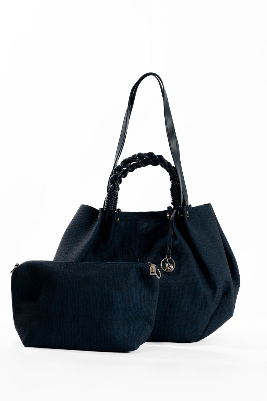 Midnight Braided-Handle Tote Set