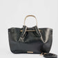Double Metallic Handle Handbag with Detachable Strap