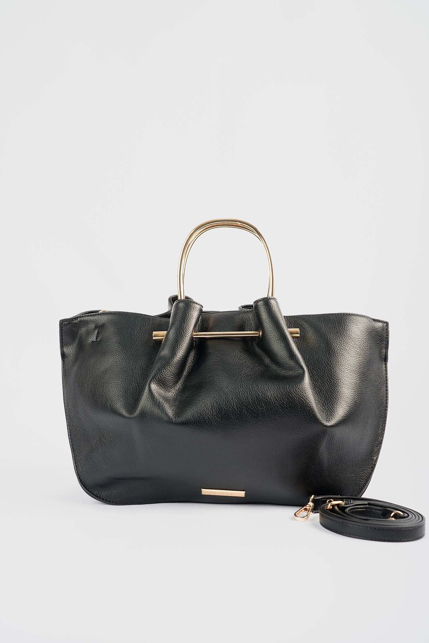 Double Metallic Handle Handbag with Detachable Strap
