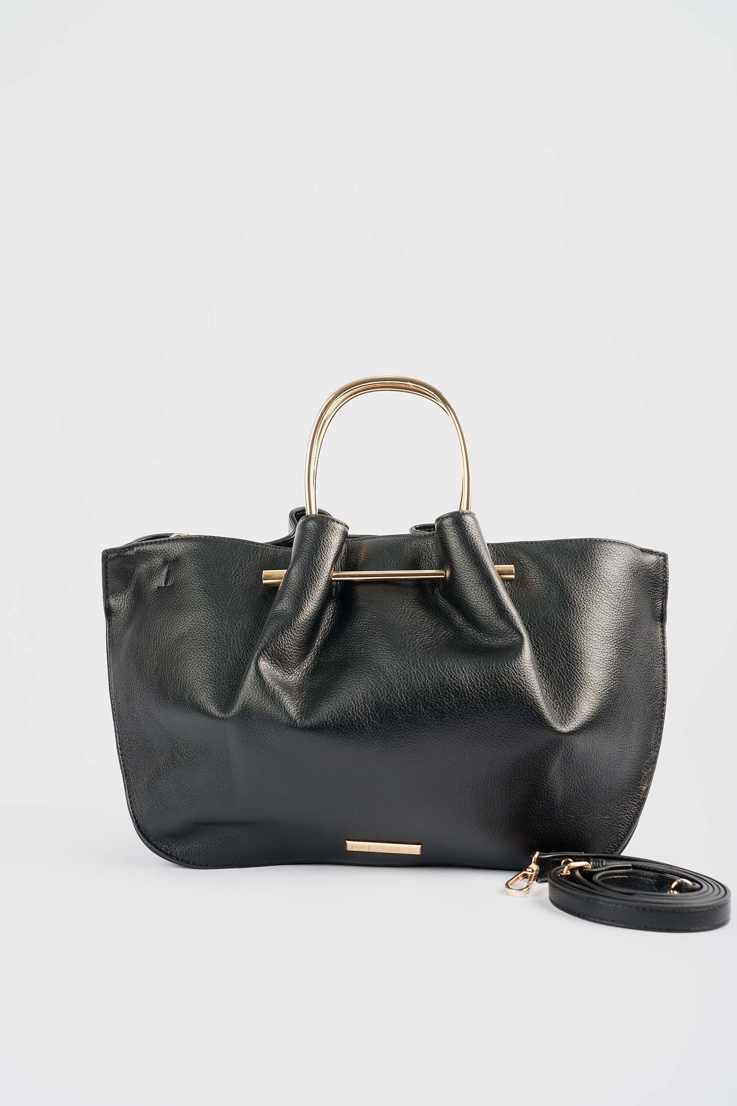 Double Metallic Handle Handbag with Detachable Strap