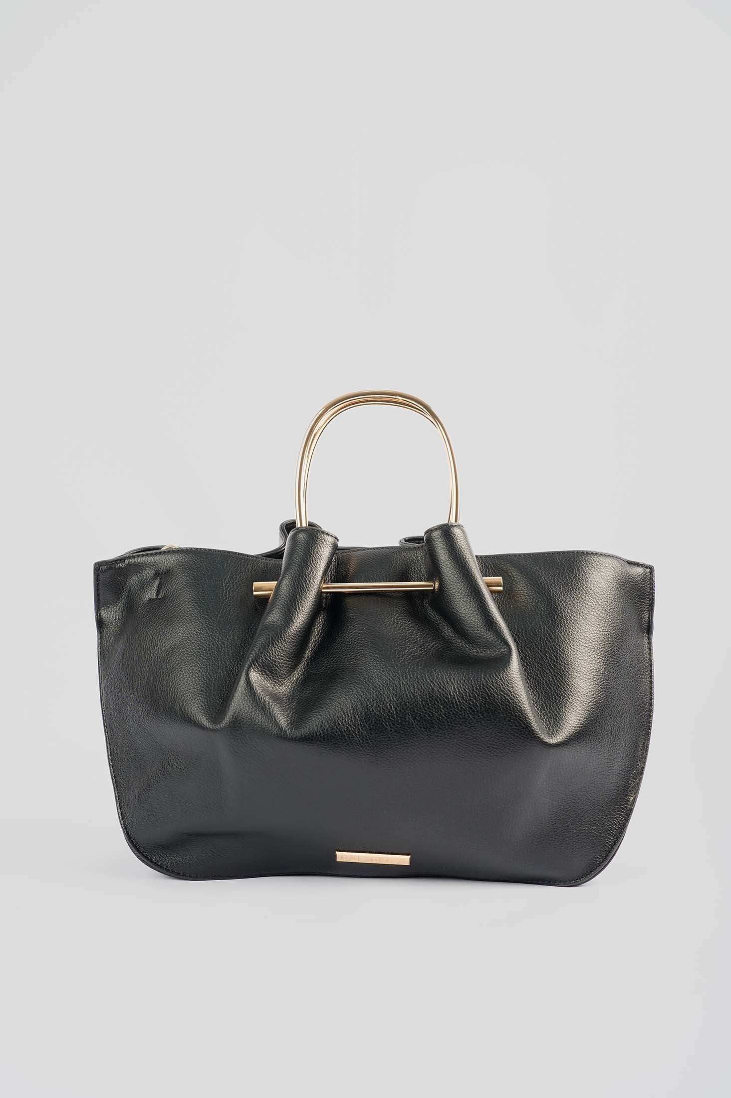 Double Metallic Handle Handbag with Detachable Strap