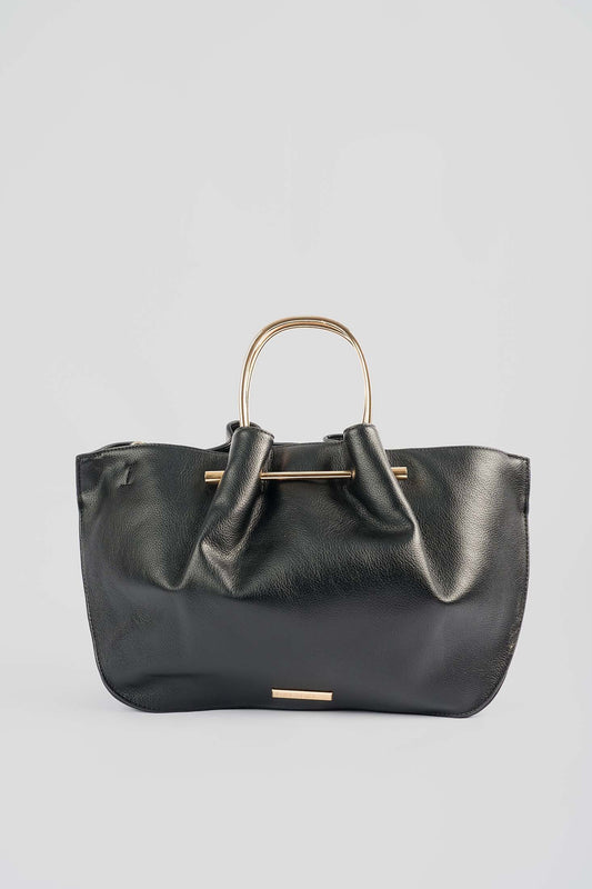 Double Metallic Handle Handbag with Detachable Strap