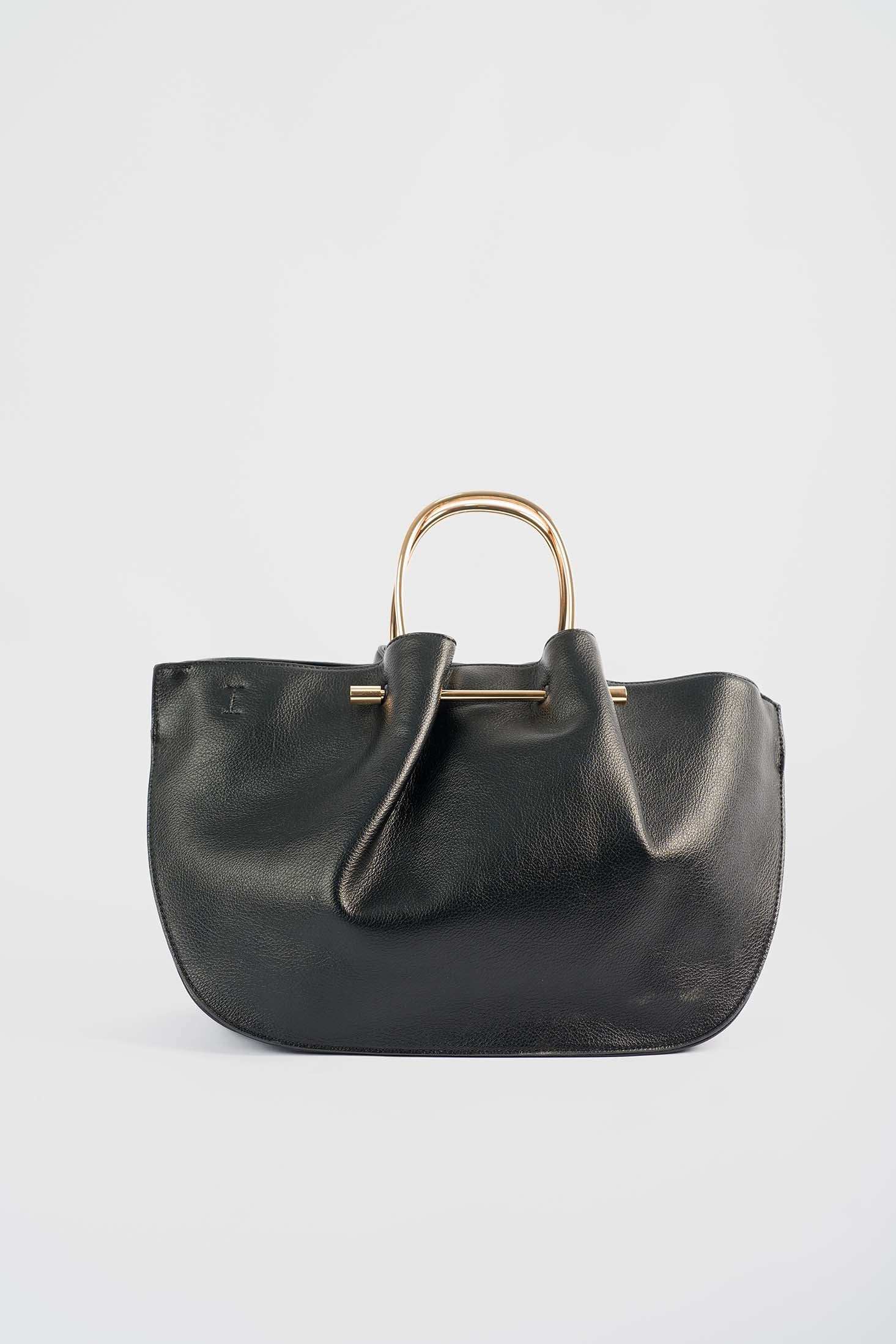 Double Metallic Handle Handbag with Detachable Strap