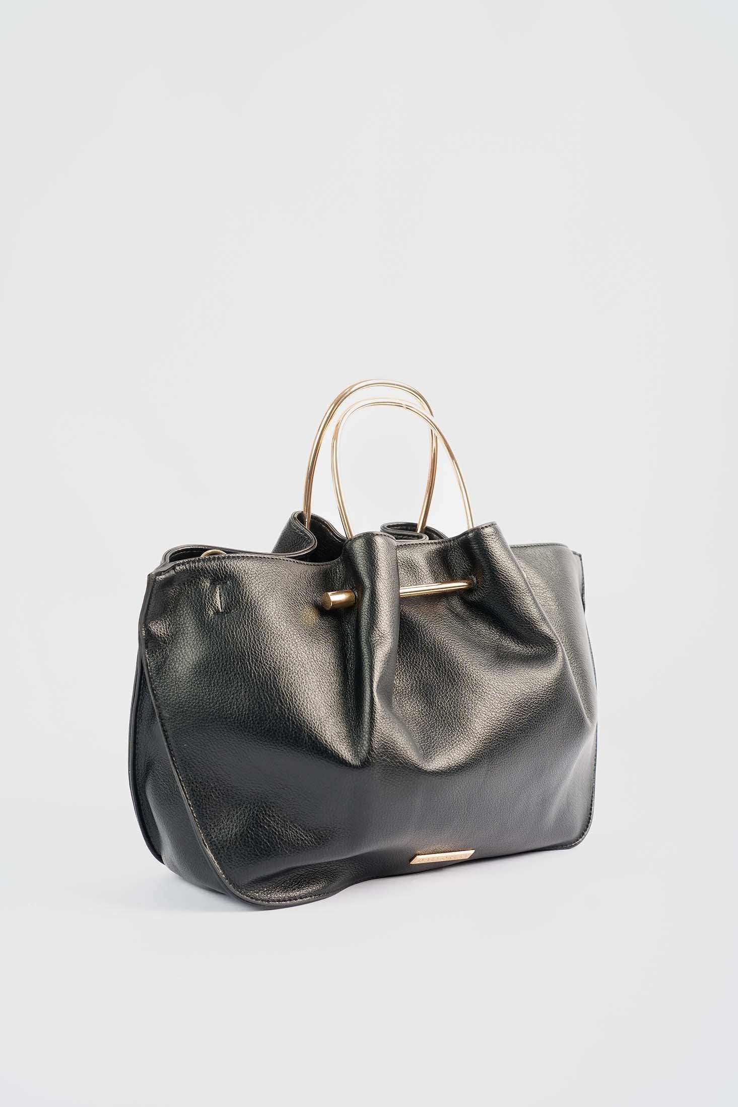 Double Metallic Handle Handbag with Detachable Strap