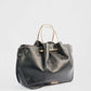 Double Metallic Handle Handbag with Detachable Strap