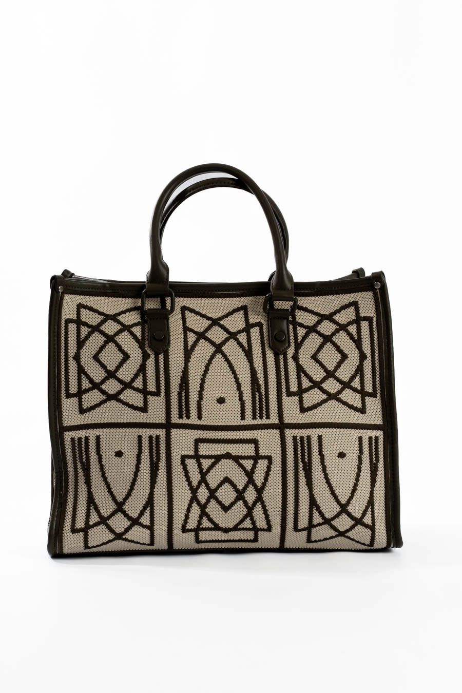 حقيبة كروشيه بمقبض جلدي