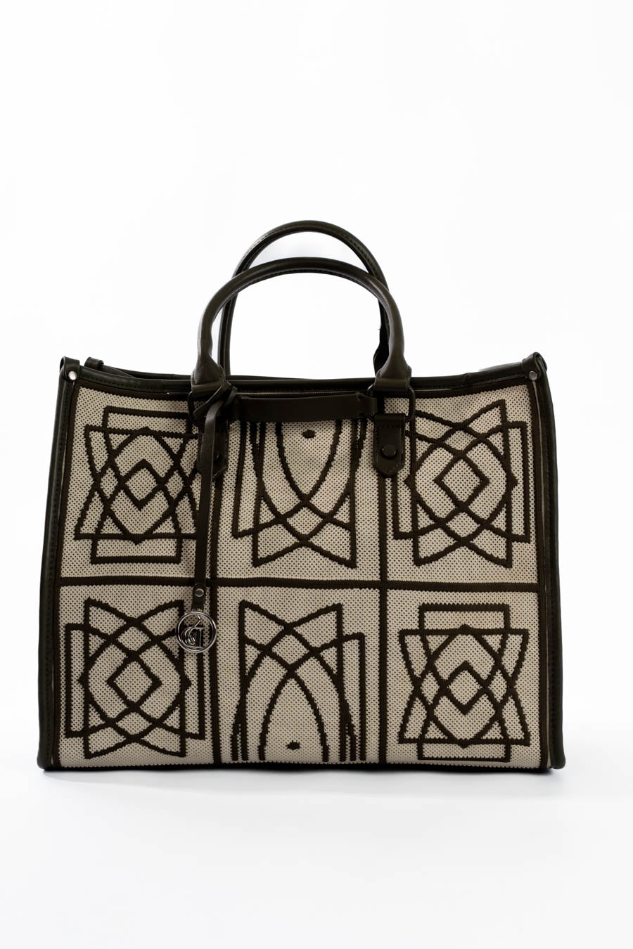 حقيبة كروشيه بمقبض جلدي