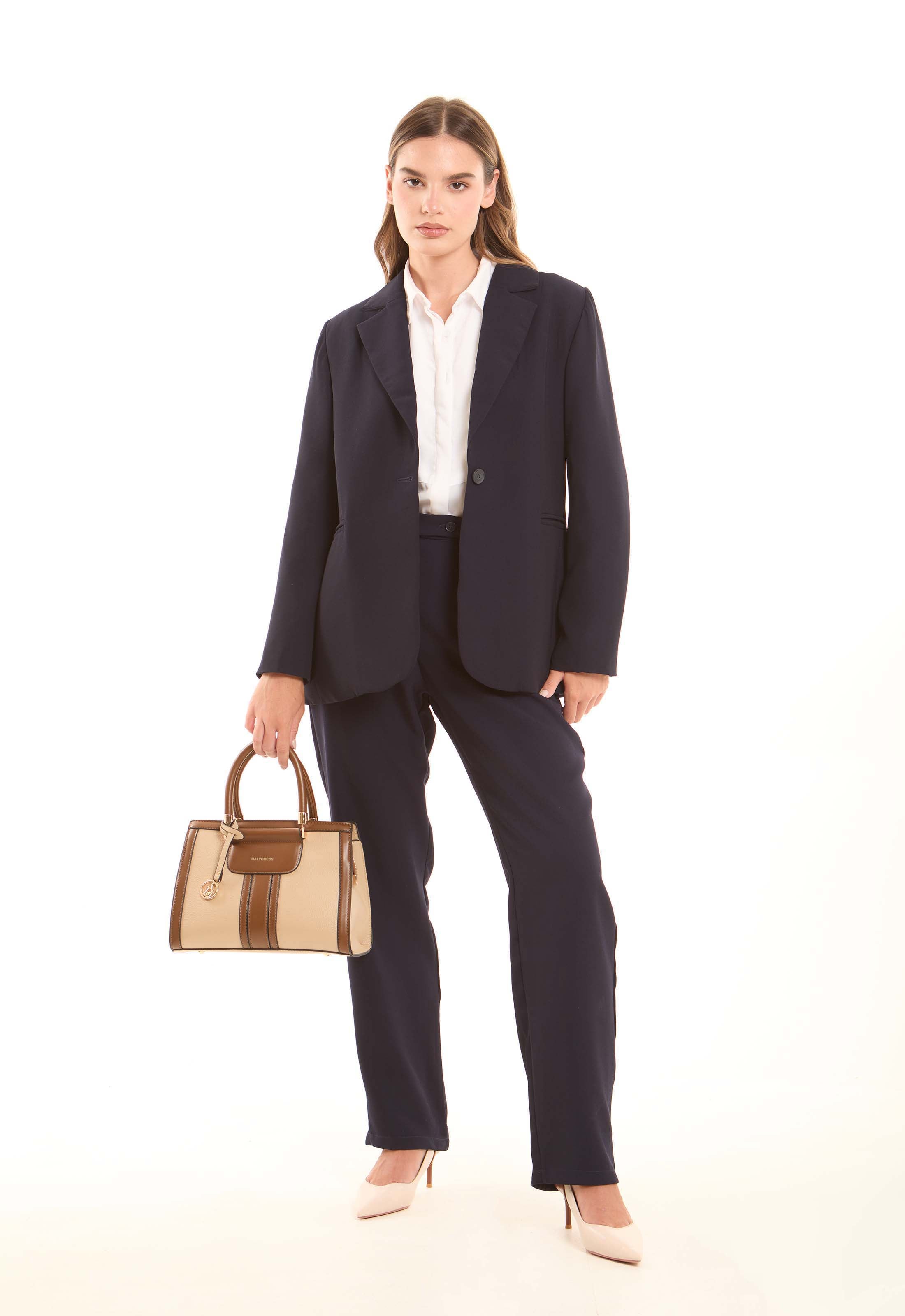 Beige & Tan Structured Handbag