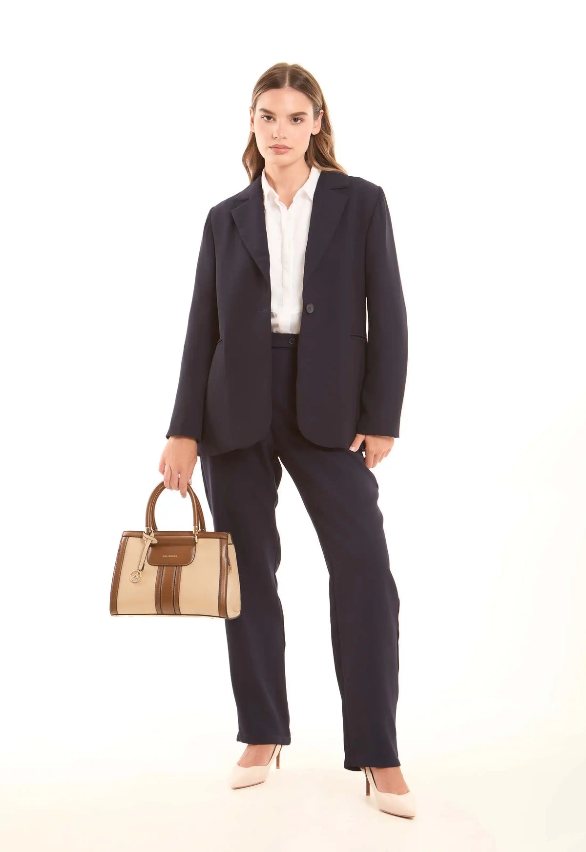 Beige & Tan Structured Handbag