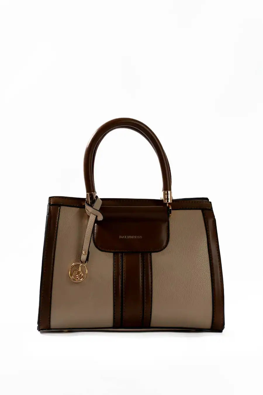 Beige & Tan Structured Handbag