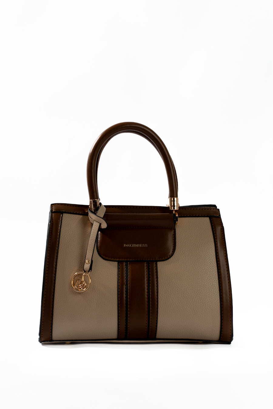 Beige & Tan Structured Handbag