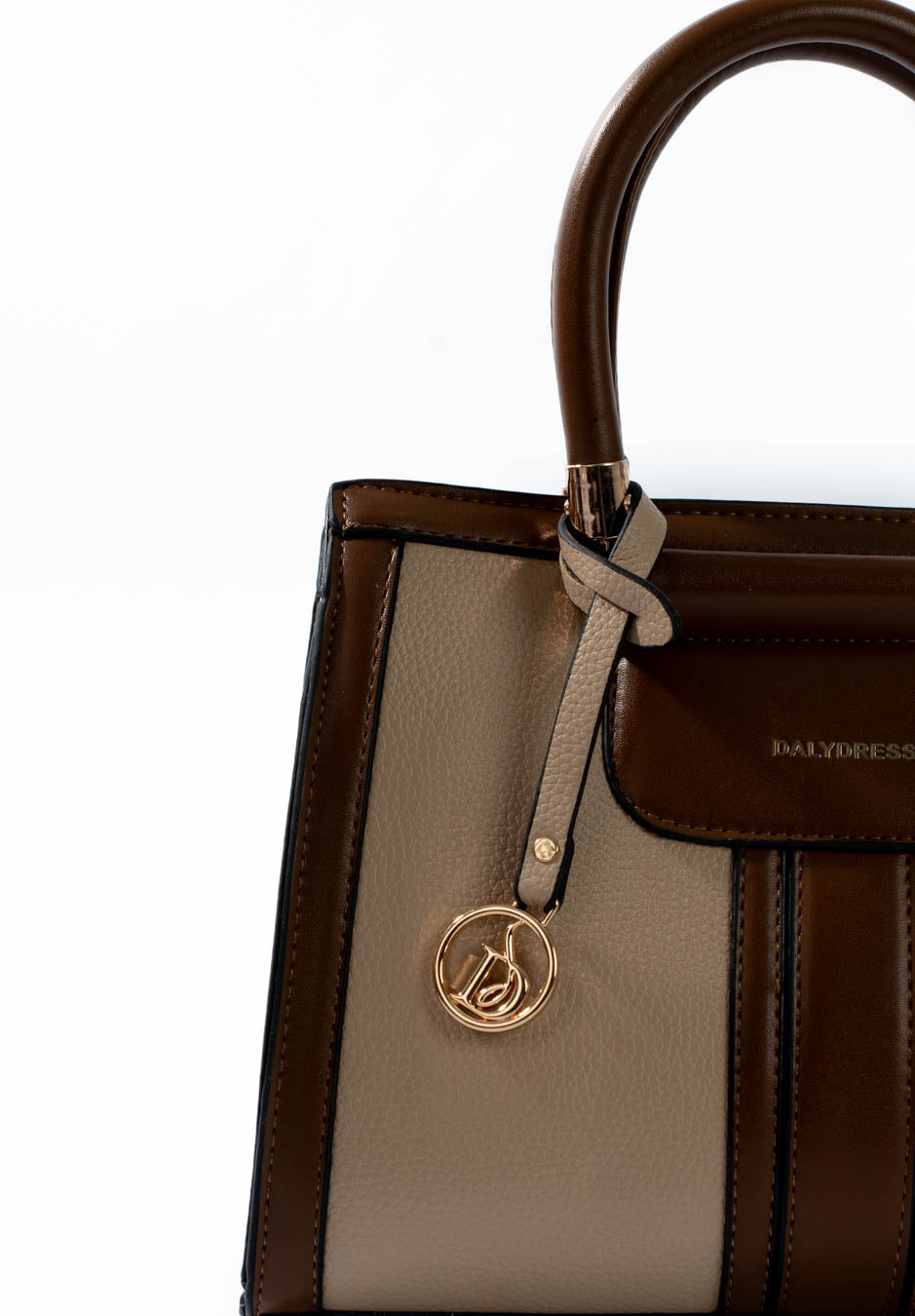 Beige & Tan Structured Handbag
