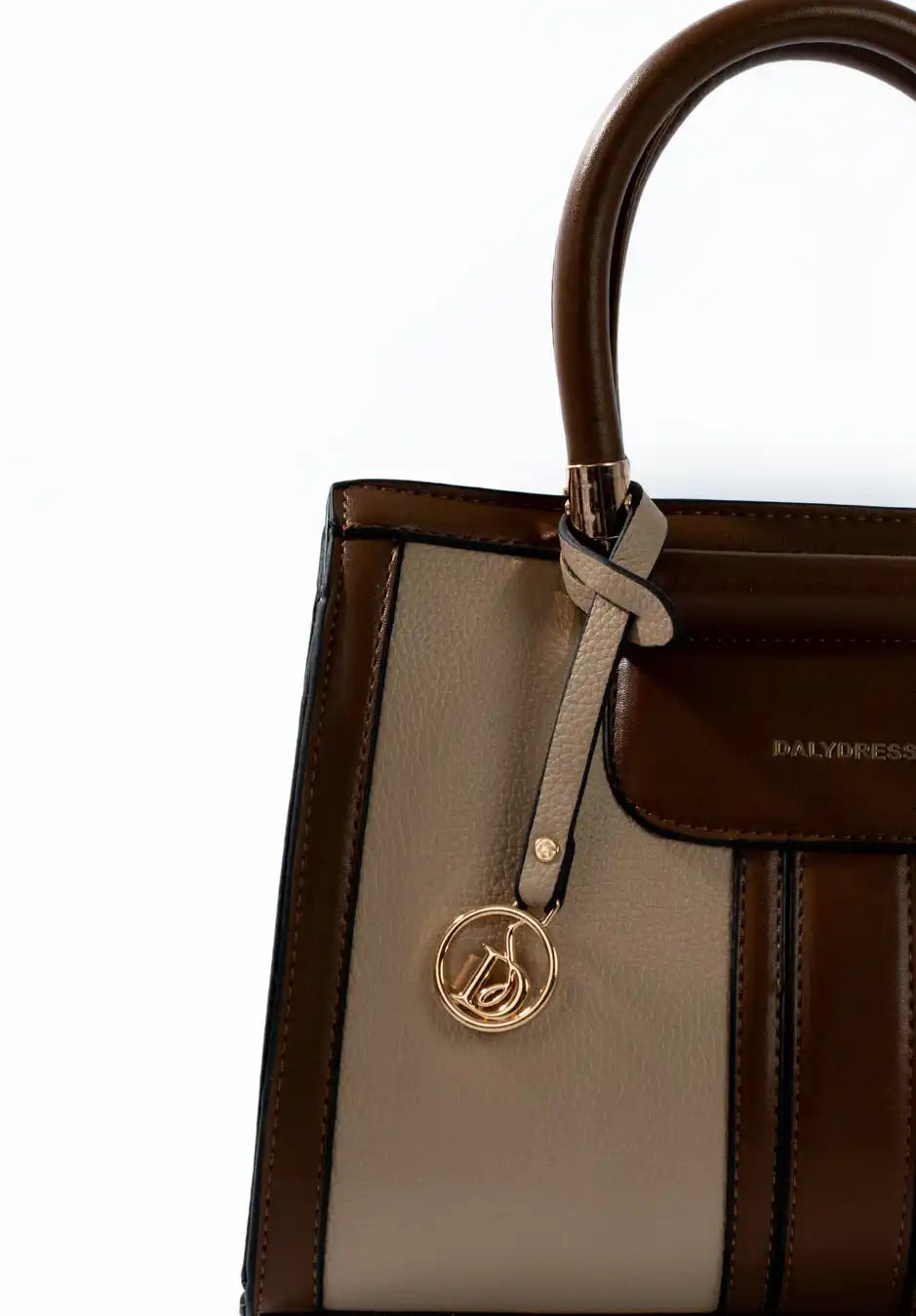 Beige & Tan Structured Handbag