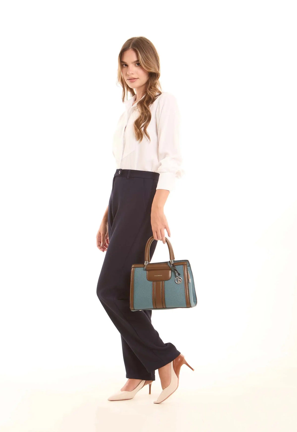 Teal & Brown Structured Handbag