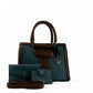 Teal & Brown Structured Handbag