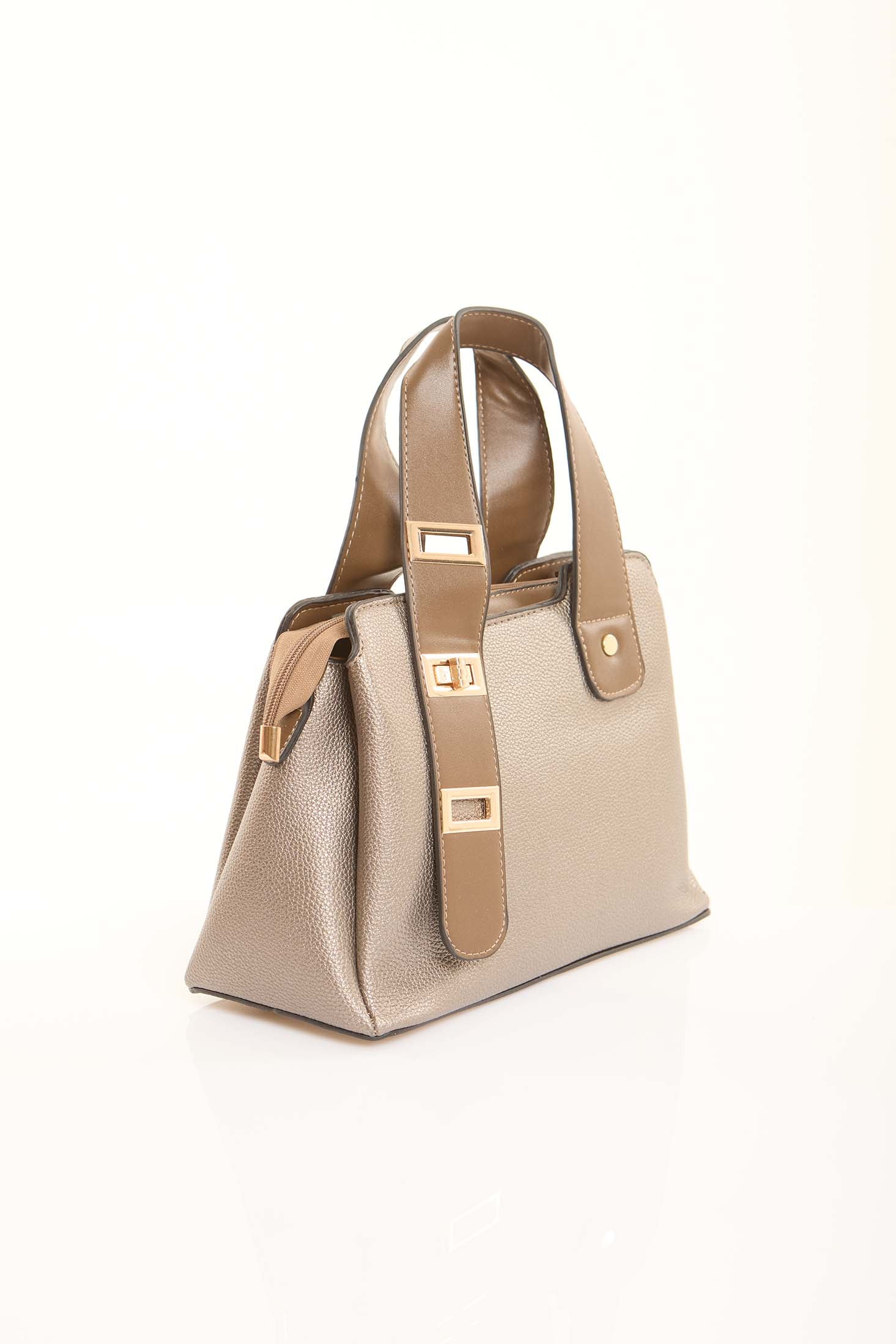 Champagne Textured Top-Handle Bag