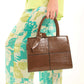 Walnut Embossed Structured Handbag