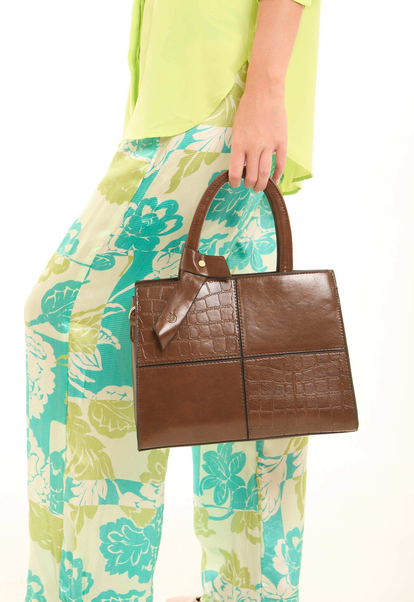 Walnut Embossed Structured Handbag