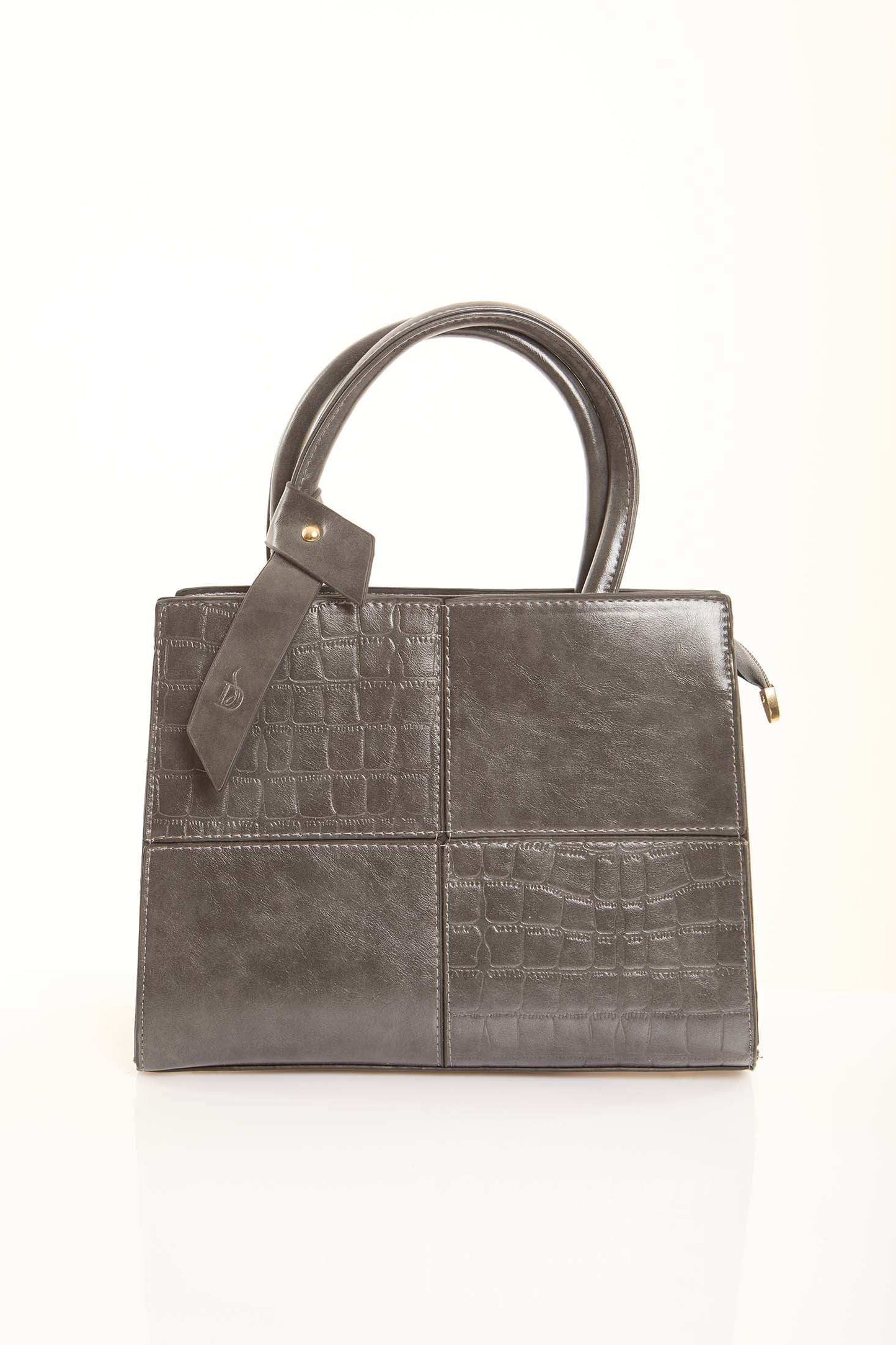 Steel Grey Textured Structured Handbag