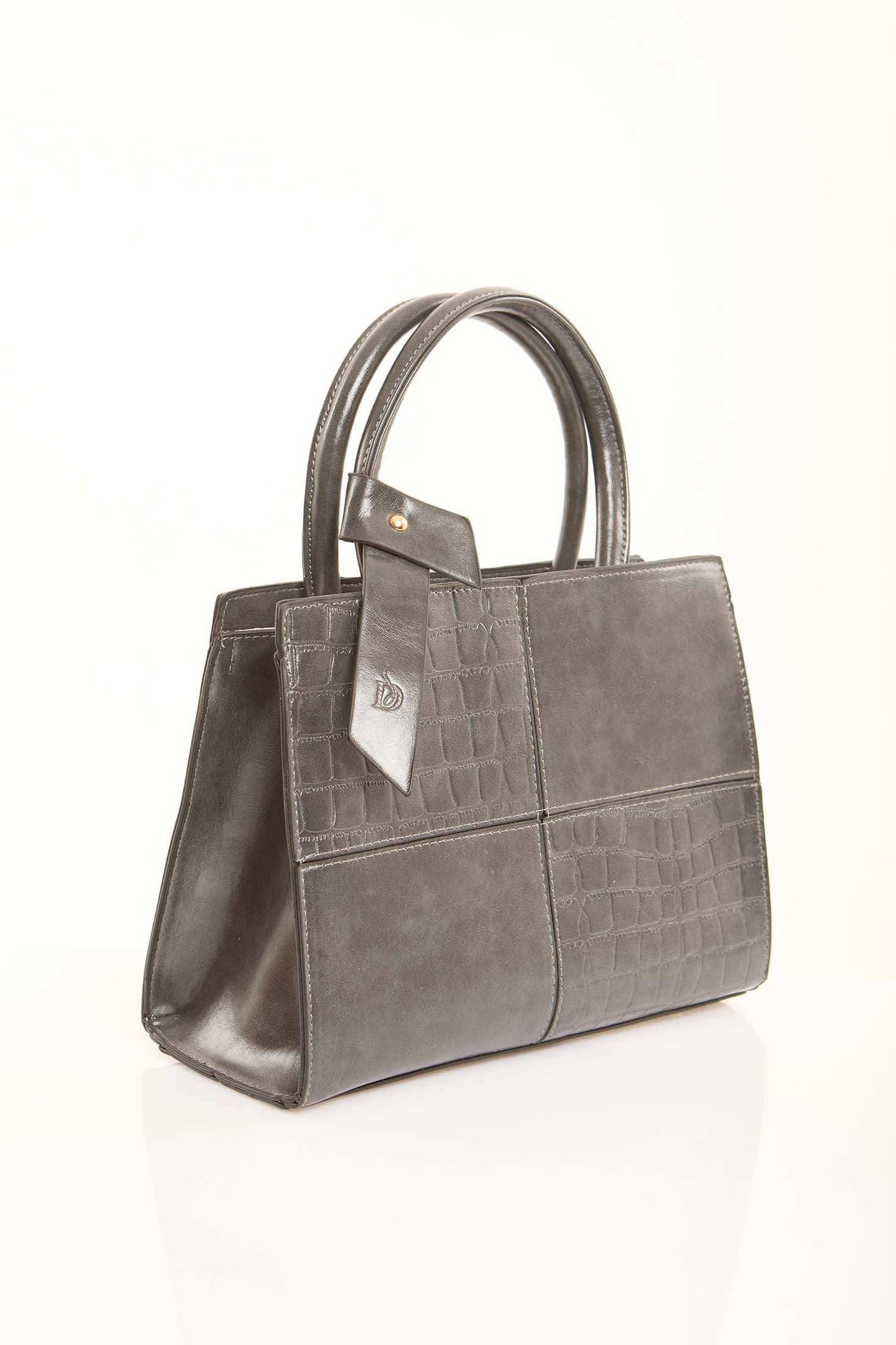 Steel Grey Textured Structured Handbag