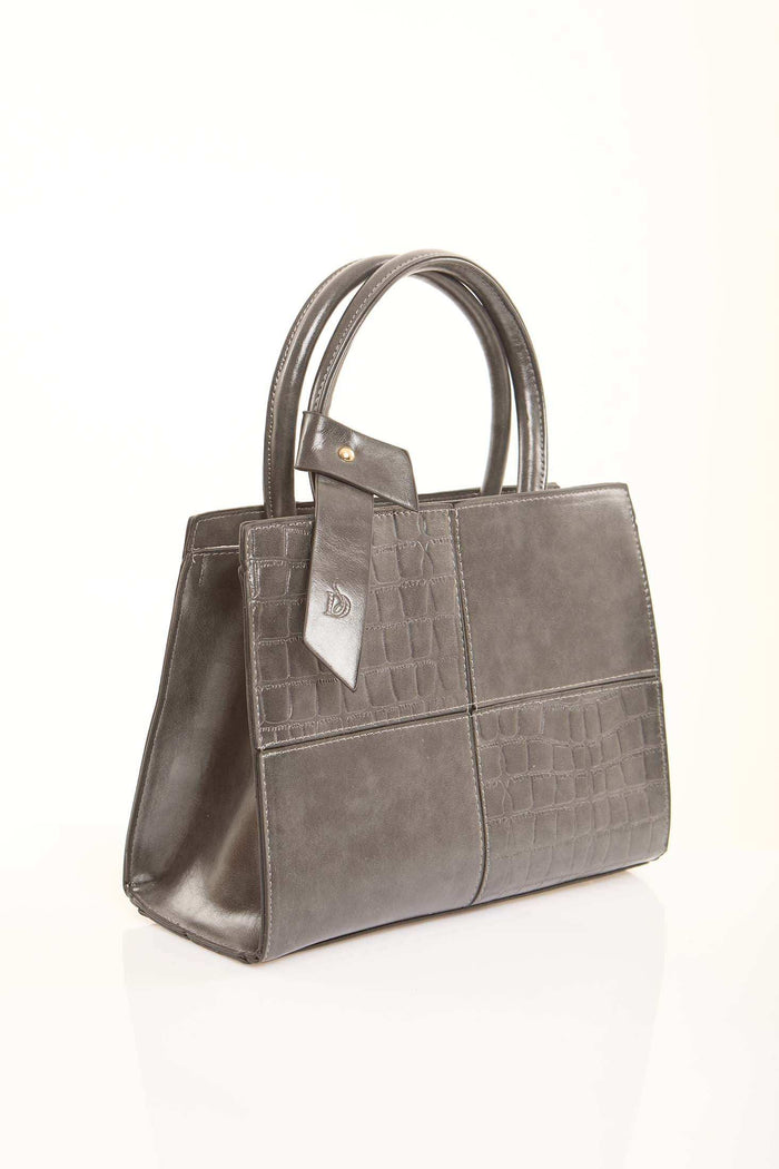Steel Grey Textured Structured Handbag